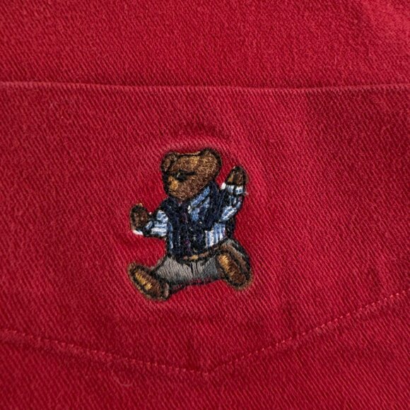 VTG Ralph Lauren Polo Bear Logo Combed Cotton Button Up Shirt Men Red Heavy Soft - Picture 11 of 16
